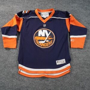 Reebok CCM New York Islanders NHL Jersey Kids L/XL Navy Orange Mesh Logo